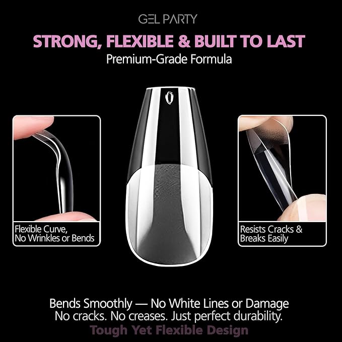 GELPARTY Soft Gel Nail Tips Short Coffin - 240Pcs Pre-Buffed Matte Full Cover Tips - No Filing Needed, Soak Off Gel Extension System - Clear Ballerina False Nails (12 Sizes)