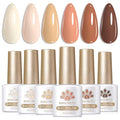 Born Pretty Nude Gel Nail Polish Set,6 Colors Neutral Beige White Nude Pink Brown Gel Polish Kit Skin Tones Collection Soak Off U V Gel Nail Kit Manicure DIY Home