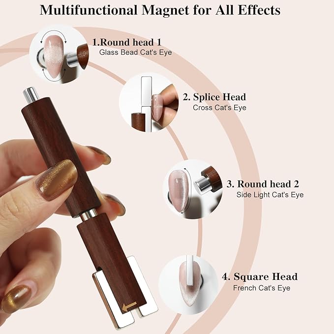 Multifunctional Nail Magnet,Cat Eye Magnetic for Nails,Detachable Design with Solid Wood Shell Protection,Strong Magnet for nails Salon Art Tools(Walnut Black)