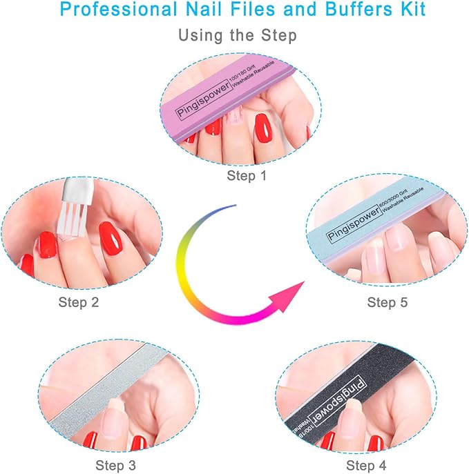Nail Files and Buffers (17 Pack), Professional Double Sided Emery Board Nail File and Buffer for Acrylic Nails, 100/180 & 600/3000 Grit Reusable Nail Supplies Kit for Women Home & Salon