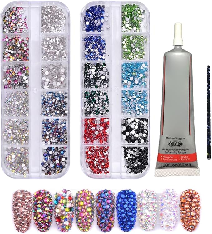 Colorful DIY Bedazzler Kit, 2026 New Versatile Nail Art Rhinestones for Crafts, Upgraded Crystal Gems for Bedazzling Nails, Crystals for Nail and Makeup (Colorful-A)