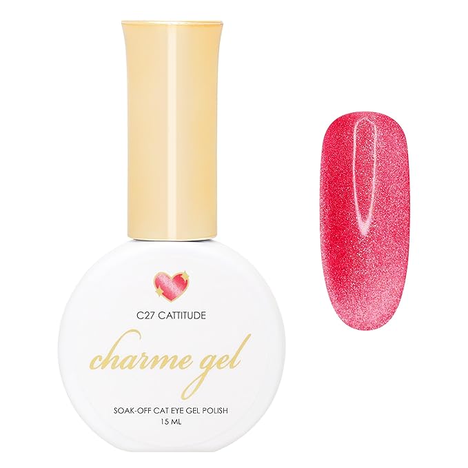 Daily Charme C27 Catitude Bright Velvet Cat Eye Magnetic Gel Nail Polish 15ml, Soak Off UV Led Gel Nail Polish Set, Home DIY/Nail Salon Manicure (Cherry Red)