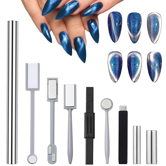 9PCS Mix-Style Cat Eye Nail Magnet For Nails Cylinder Cat Eye Magnet For Nails Gel Polish Magnetic Nail Art Magnets Stick Pens For 3d Cat Eye Nail Polish Magnet For Manicure Tools Set