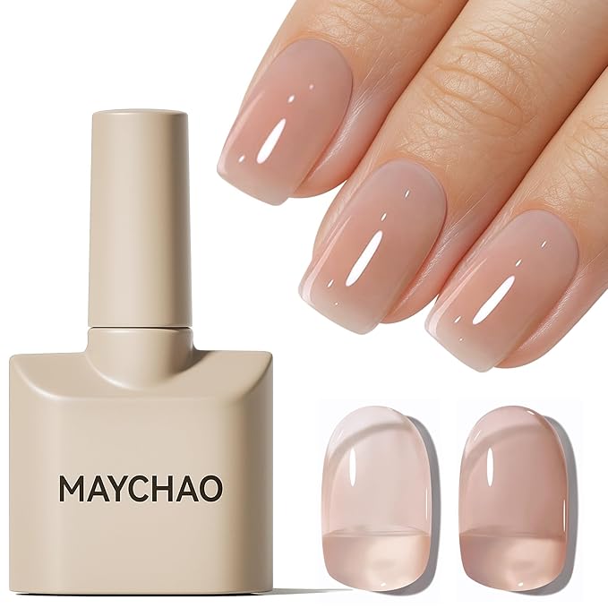 MAYCHAO 15ML Jelly Cappuccino Gel Nail Polish 1Pc Transparent Gel Polish Soak Off UV LED Translucent Nail Polish Nail Art Starter Manicure Salon DIY at Home, 0.5 OZ