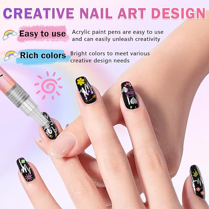 12 Colors Nail Art Pens Set, Nail Art Markers Polish Pens for Painting Nails, Acrylic Paint Drawing Painting Dotting Markers Pen Quick Drying Nail Art Design Manicure Tools 0.7mm
