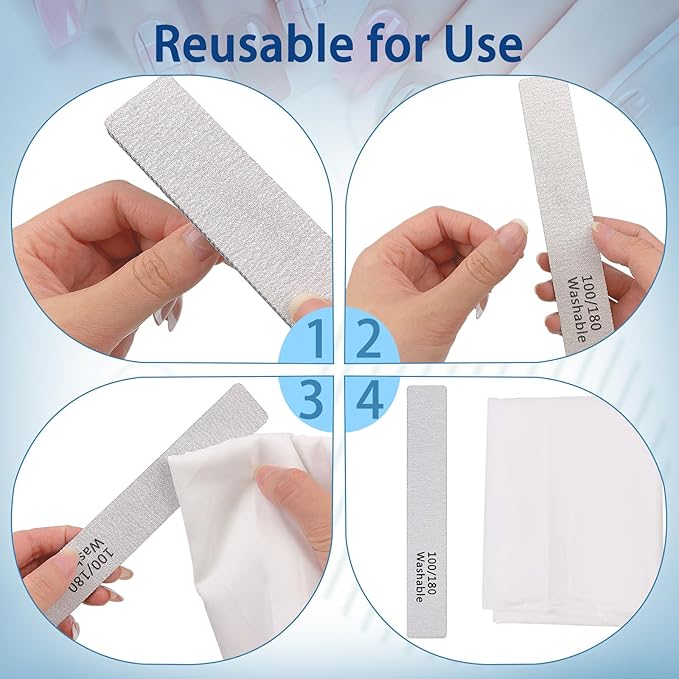 15PCS Professional Reusable Double-Sided 100/180 Grit Blue Nail File
