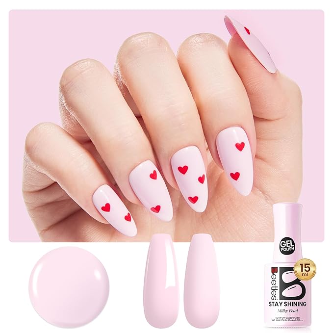 Beetles Baby Pink Gel Polish - Milky Petal 15ml/0.51Oz, Light Pink Gel Nail Polish for Pastel Nails, Same Color Bottle STAY SHINING Series, Long-Lasting Soak Off UV LED Lamp Spring Nails Art