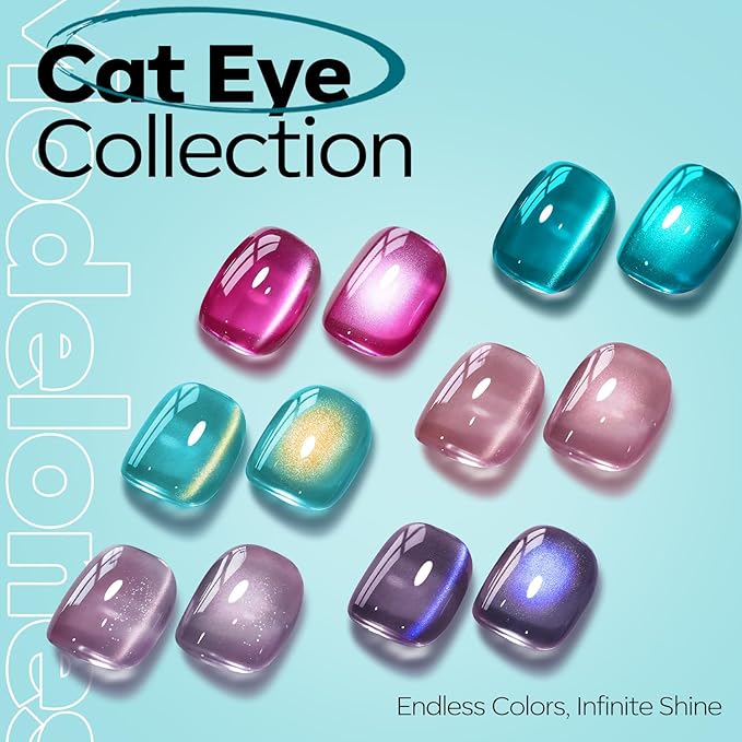 modelones Cat Eye Gel Nail Polish Silk Blue Cat Eye Gel Polish Holographic 9D Glass Glitter Multichrome Polish Peacock Blue Nail Polish with Magnet Soak Off Led 15ML