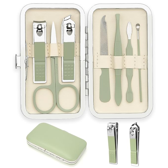 Manicure and Pedicure Kit, Manicure Kit, Nail Clipper Set, Manicure Set, Nail Clippers for Men Women,Travel Nail Clippers Kit, Personal Care Set, Grooming Kit Gifts for Women Friendsgiving(Sage Green)