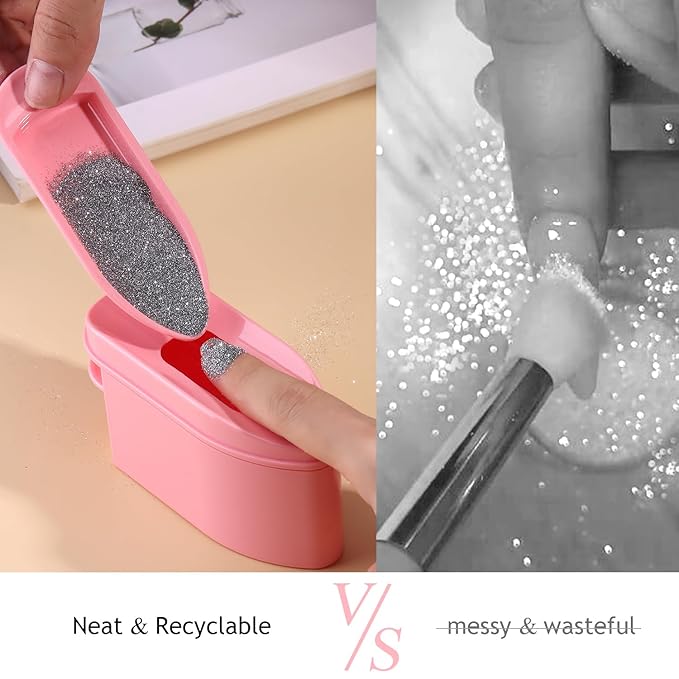 2 in 1 Dip Powder Recycling Tray System, Nail Dip Powder Storage Tray with Cleaning Brush, Container for Glitter, Sequins, Caviar Beads, Manicure Tool Kit for Home & Salon (Pink)