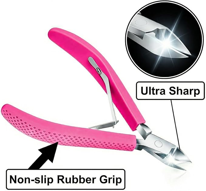 Fine Edge Cuticle Trimmer & Nippers, Scissors, Nail Clippers Non-slip Silicone Handle Carbon Steel Nail Tools for Precise Removal, Durable Washable Cuticle Cutter & Remover (Rose-Color 1PC)