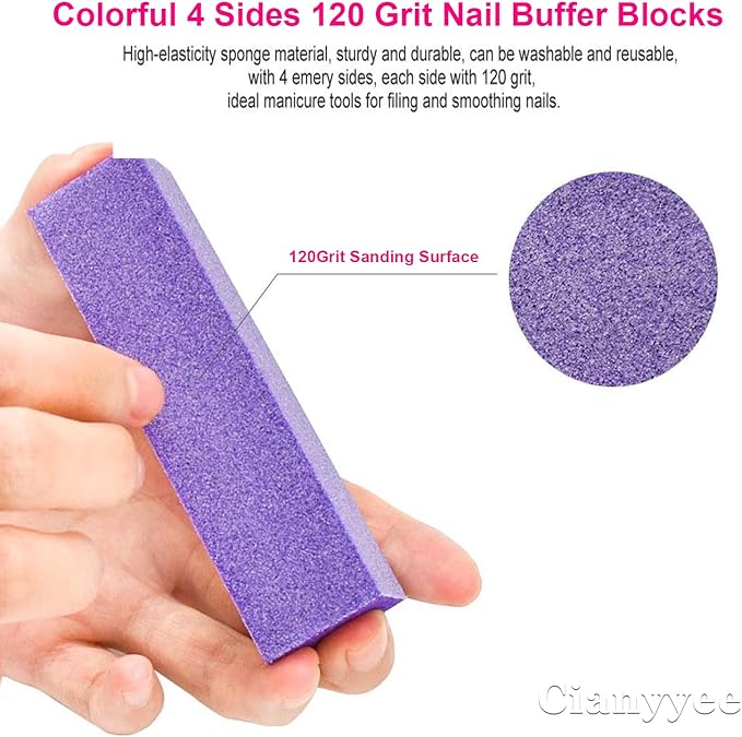 20PCS Nail File Buffer Set for Natural Nails,100 180 Grit Nail File,4 Sides 120 Grit Sanding Buffer Nail Block for Gel Acrylic Nails Professional Manicure Tool,Purple