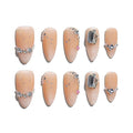 Sun&Beam Nails Handmade Press-on Medium Amlond Nude Beige Rhinestone 3D Ombre Design Fashion False Nail Tips 10 Pcs Set (#176 M)