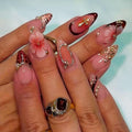 Medium Press on Nails Almond Fake Nail with 3D Flowers Designs False Nails Press Ons Gift for Women 24pcs