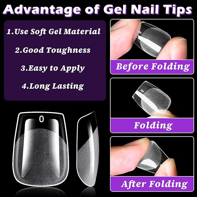 420pc Extra Short Coffin Gel Nail Tips Clear Fake Nails, XS Clear Press on Nails Short Coffin Soft Gel Nail Tips Acrylic Nail Full Cover False Nail Artificial Fingernail for Nail Extension Press-ons