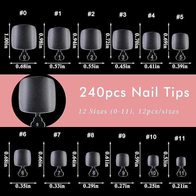 AddFavor 240pcs Toe Nail Tips Matte Soft Gel Toenail Tips Full Cover Square Acrylic Artificial False Fake Toe Nails Tips for Salon and Home Foot Pedicure Manicure