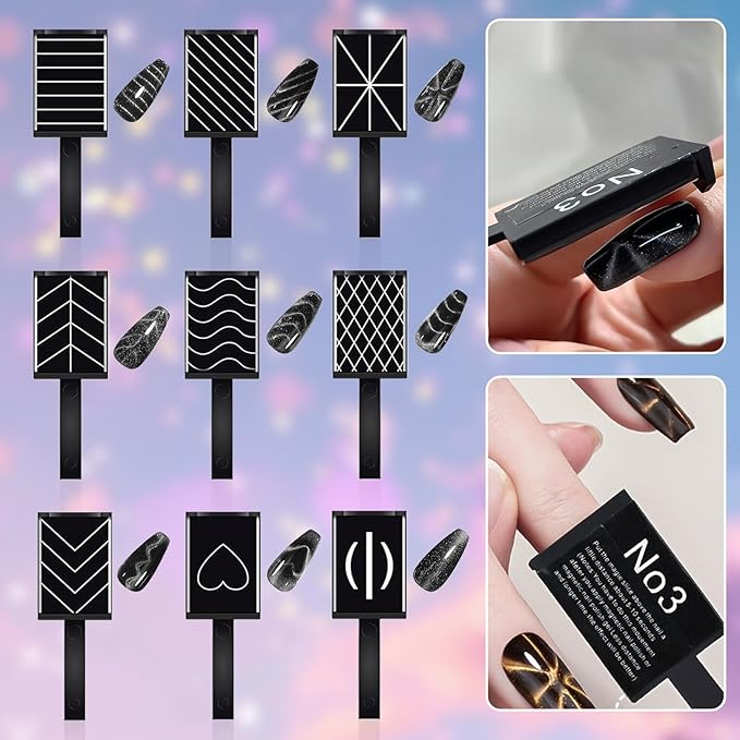 12 PCS Nail Art Cat Eye Magnets For Nails Cat Eye Designs Magnets Pen Sticks Nail Polish Magnet For Gel Polish Magnets Wand 3 In 1 Cylinder Gel Cat Eye Nail Magnet Magnetic Nail Pen Tool