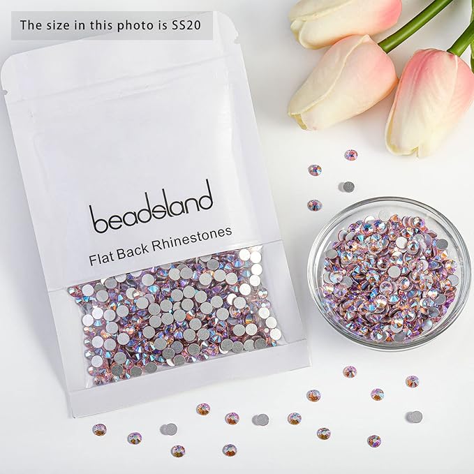 Beadsland 2880pcs Flat Back Crystal Rhinestones Round Gems for Nail Art and Craft Glue Fix, Light Pink AB, SS20,4.6-4.8mm