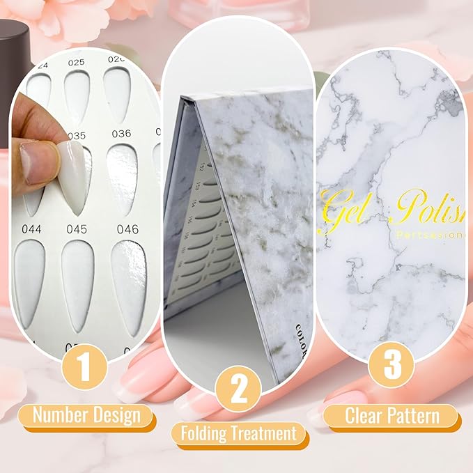 160 Nail Color Display Book with 240 Nail Tips and 1-200 Number Labels, Gel Polish Colors Card Board Professional Color Swatches Book Nail Storage Book