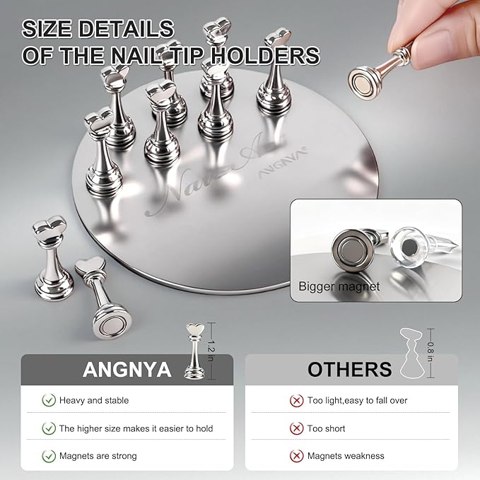 ANGNYA Nail Stand for Press Ons,Round Shape Super Magnetic Base Nail Holder for Painting Nails with 200 Pcs Reusable Double-Sided Tape for Nails Practice Nail Tools Home DIY Salon Supplies