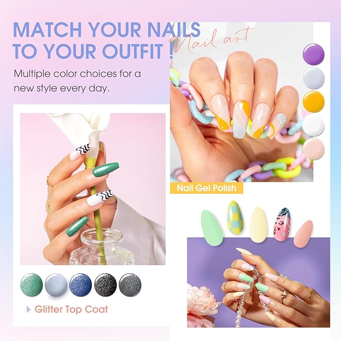 ROSALIND 80 PCS Gel Polish Set with 5PCS Top Coat and Base Coat，75 Multi-Colred u v Gel Nail Polish Kit Soak Off Nail Set for Women