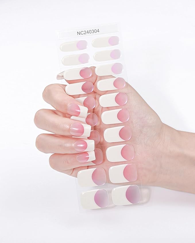 French-Inspired 20pcs Semi Cured Gel Nail Strips - Salon-Grade DIY Wraps with Glaze Texture, Easy Application, UV Light Required for Classic Nails