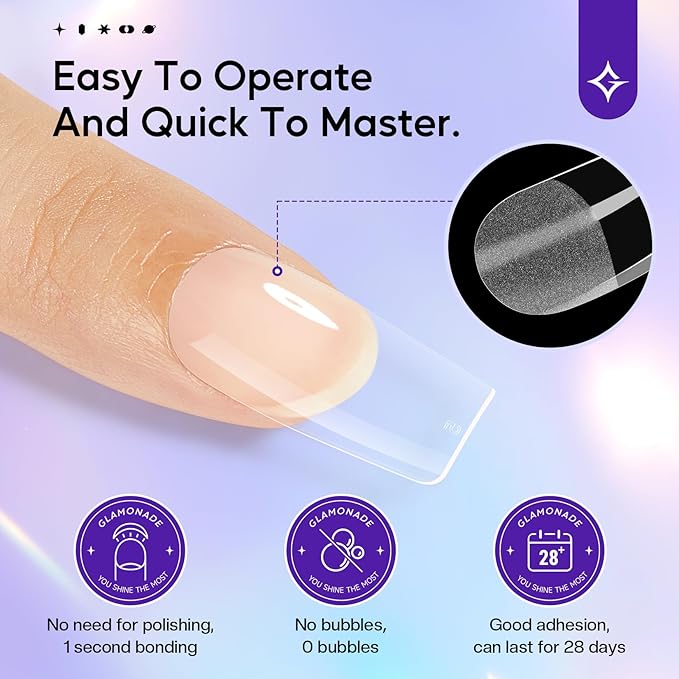 Press On Nails Short Square - 312pcs Gel Tips Full Cover Fake Acrylic Extension Pre-Shape 12 Sizes