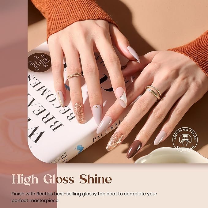 Beetles Brown Gel Nail Polish - 6 Colors Burgundy Brown Neutral Grey Plum Gel Polish Set, Soak Off UV LED Nail Colors for Manicure Gift for Women