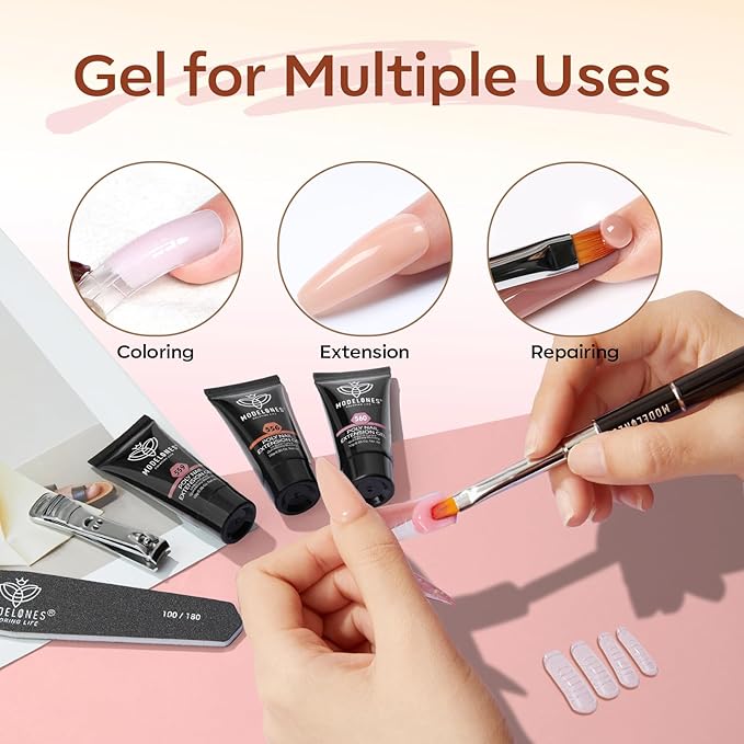 modelones Poly Gel 12 Colors Nude Pink Natural All Seasons Colors Poly Nail Extension Builder Nail Gel Design Professional Salon at Home Holiday Gift for Women