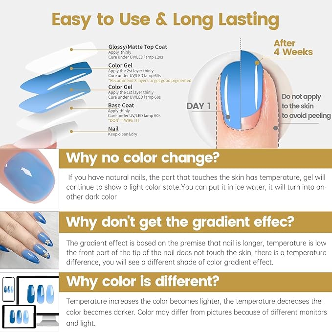 YTD Likomey Color Changing Gel Nail Polish,15ml Light Blue To Blue Mood Temperature Change Colors Thermal Ombre Salon Home Fall Winter Manicure UV Varnish,WB205