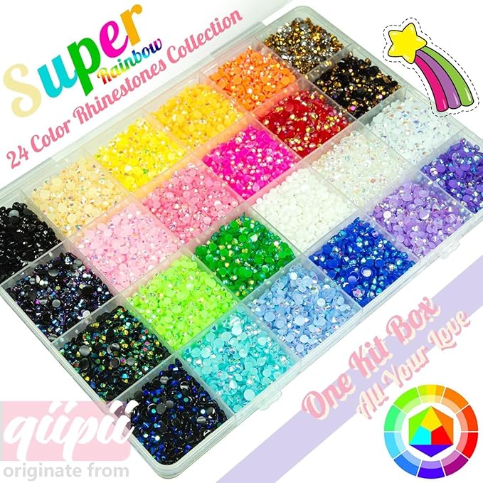 20000PCS 24 Color Jelly Resin Rhinestones w B7000 Glue for Bedazzling Crafting 3mm 4mm Flatback Rainbow Stones Colorful AB Gems Diamonds Charms Bedazzler Kit for Nails Eyes Face Makeup Beauty
