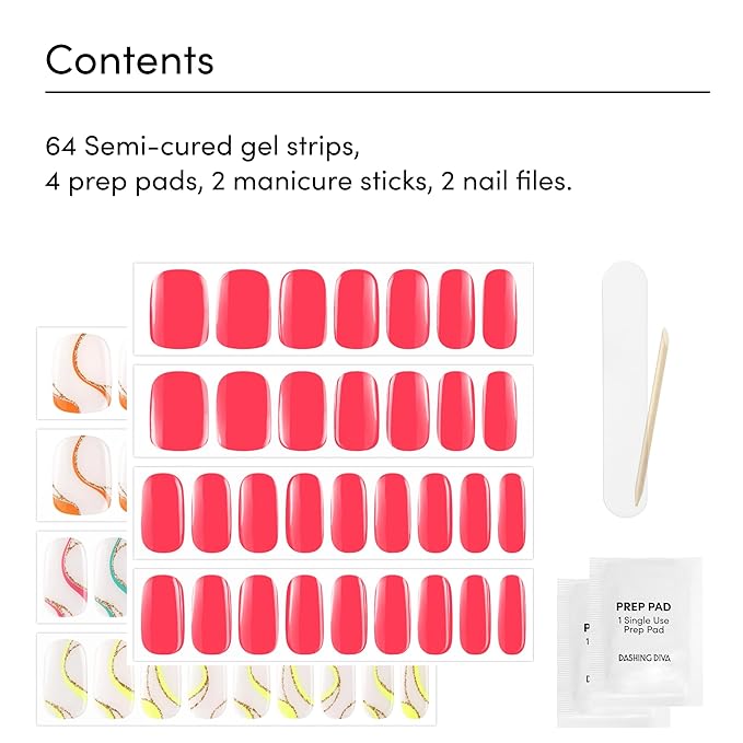 Dashing Diva Glaze Nail Strip Duo - Berry Bright Collection - Sonic & Suns Out Swirl - Long Lasting, Chip Resistant, Semi-Cured Gel Nail Strips - Contains 2 Colors
