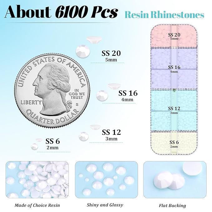 6100Pcs Resin Rhinestones for Crafting with 2Pcs 10ml B7000 Jewelry Glue, 1 Box Flatback Crystals Diamond (White) for Bedazzling Crafts DIY Nail Art Non Hotfix Gems for Clothing Shoes