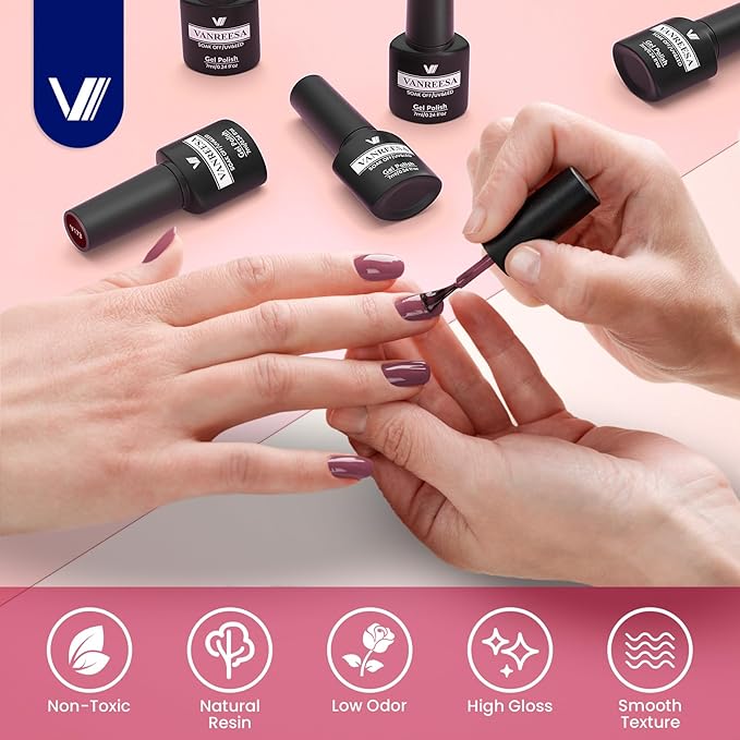 VANREESA 24 Pcs Gel Nail Polish Set, 21 Colors Gel Polish with Base Coat Glossy & Matte Top Coat Nude Pink Red Purple Gray Blue Glitter Gel Polish Kit Nail Kit Gifts for Women Girls
