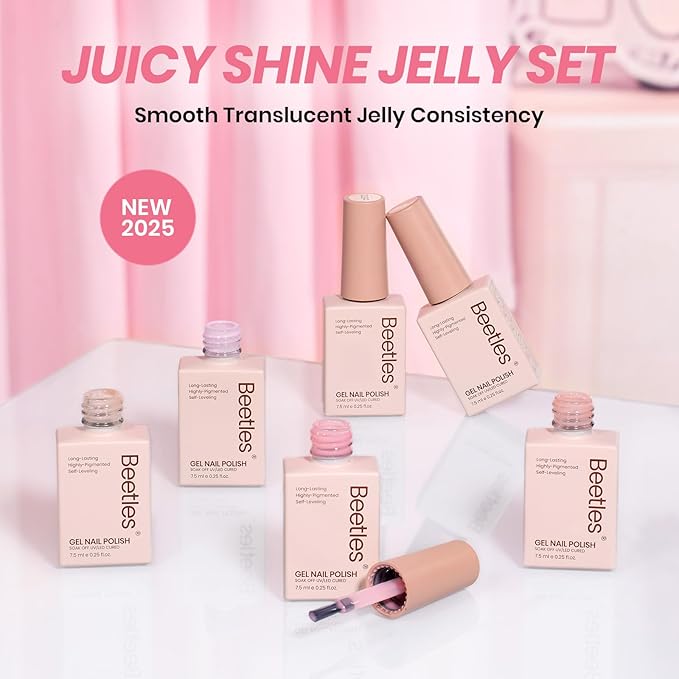 Beetles Jelly Gel Nail Polish Set - Ballet Dress Jelly Gel Polish, 6 Colors Milky Pink Nude Pink Sheer Gel Nail Kit Transparent Effect Soak Off UV DIY Manicure French Nail Art Gifts for Women