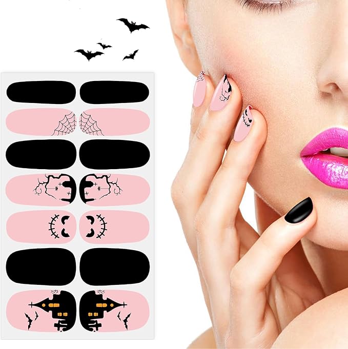 JERCLITY 224 Pieces 16 Sheets Halloween Nail Wraps for Short Nails Halloween Nail Polish Strips Cobwebs Ghosts Spider Haunted House Jack-o'-Lantern Nail Stickers for Women