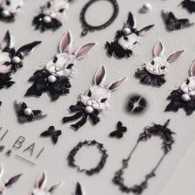 Dedyel 5D Embossed Cute Bunny Nail Art Stickers Cartoon Kawaii Design Anime Self Adhesive Nail Stickers for Women Kids Girls Nails Art Decorations