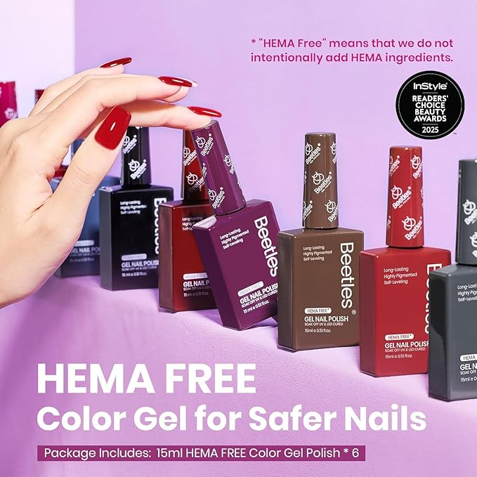 Beetles HEMA-Free Gel Polish Set – 6 PCS 15ml Burgundy Dark Red Brown Black Gray Colors Gel Nail Kit UV Nail Polish Color DIY Midnight Elegance Manicure Home Salon Valentines Gifts for Women