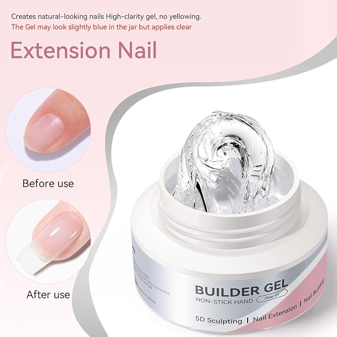 BORN PRETTY Builder Gel for Nails,60g Clear Hard Gel for 3D Sculpting & Nail Extension,Non-Sticky Soak Off U V Gels with Silicone Mold,Salon & Home DIY Nail Art Kit