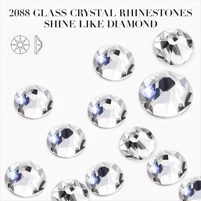 Novani 72pcs Clear Rhinestones Flat Back Round Rhinestone Style 2088 Sparkly Crystal Gemstones for Nail Art and Crafting,SS40(8.3-8.6mm)