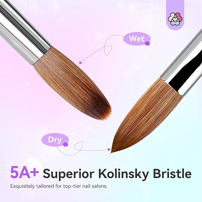 SAVILAND Kolinsky Acrylic Nail Brush: Size 10 Kolinsky Hair Professional Acrylic Brush for Nails Art Extension & Acrylic Powder Application, Blue Aurora Glitter Nail Brush Salon-Grade Manicures Home