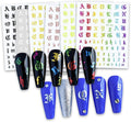 12 Colors Old English Nail Art Stickers, 3D Letters Self-Adhesive Sticker Design, Laser Gold Silver Red Black White Pink Yellow Green Alphabet Nail Transfer Decals for Women Manicure Decorations