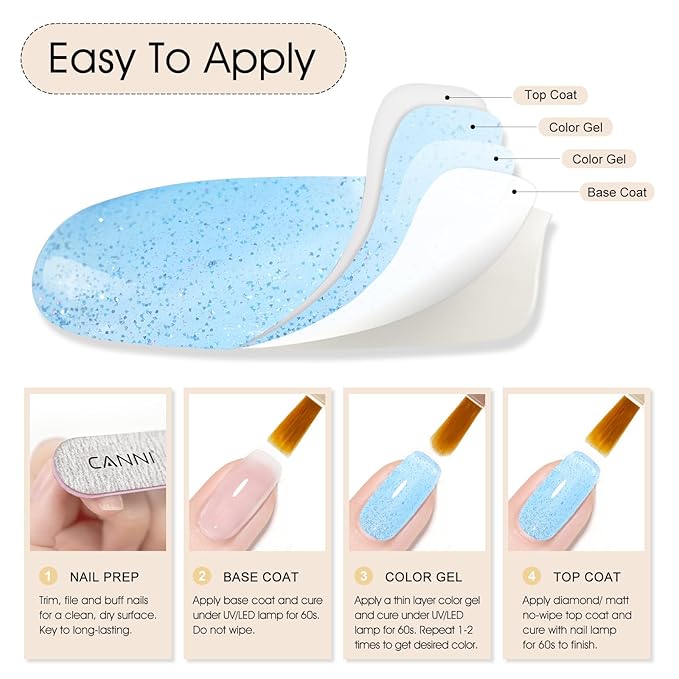 CANNI Gel Polish Glitter Gel Nail Polish Set, 8 Colors Sugar Silver Pink Orange Green Blue Shiny Glitter Gel Polish U V LED Soak Off Fairy Manicure Kit Gift for Women Girls