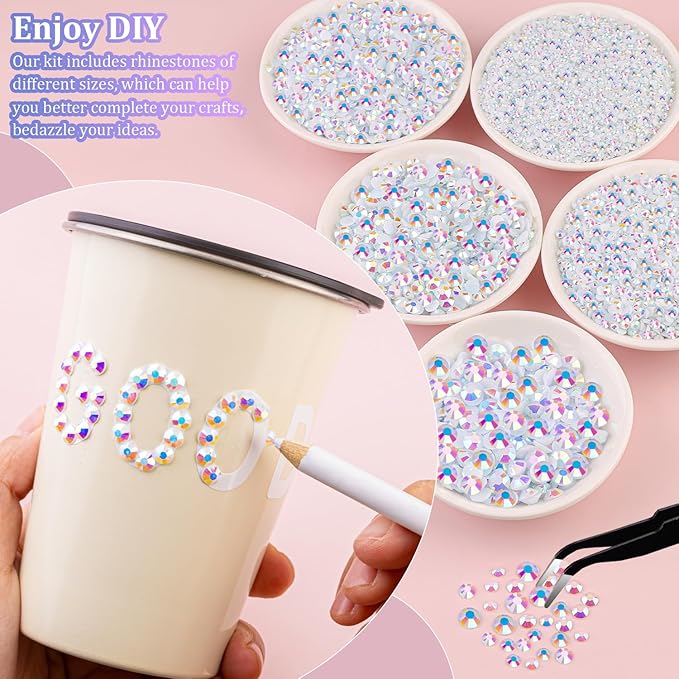 30000Pcs Resin Rhinestones for Bedazzling with Tweezers, White AB Rhinestones for Crafting with 3Pcs 10ml B7000 Jewelry Glue for DIY Crafts Clothing Tumblers Shoes Fabric Nail Art