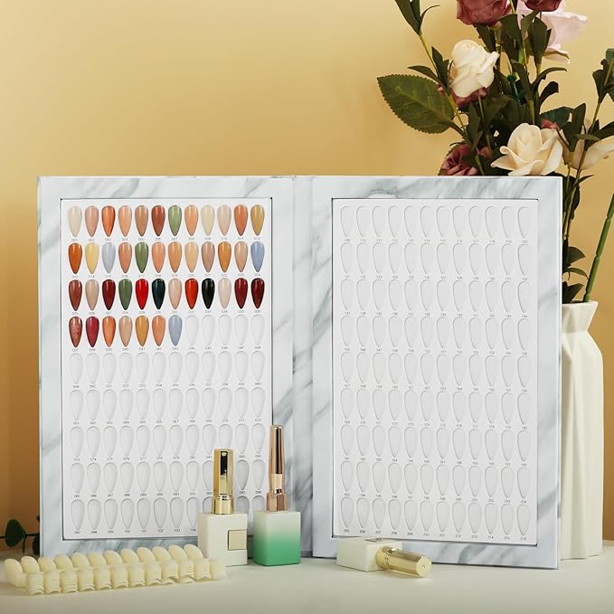 216 Nail Colors Book,Professional Nail Polish Chart Book with 240 Practice Tips & 1-300 Number Labels, Pre-Numbered Slots,Perfect for Salons and Home Use(Marble)