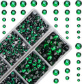 10000Pcs 2-Boxes Mixed Size Hot Fix Round Crystals Gems Glass Stones Hotfix Flat Back Rhinestones with Tweezers and Picking Pencil (Emerald)