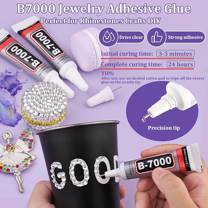 3000PCS SS12/3mm Crystal Rhinestones (Clear) with 2Pcs 10ml B7000 Jewelry Glue, Bedazzling Flatback Glass Rhinestones for Crafting Decor, Gems Diomand Charms for Tumbler Shoes Clothing Mugs Nail Art