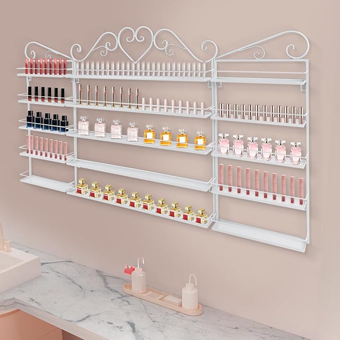 Nail Polish Rack Wall Mount, 5 Tiers Nail Polish Bottle Holder, 200 Bottles Organizer Shelf, Storage Display Holder for Home Salon Business Spa (White)