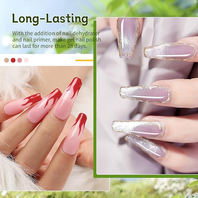 JODSONE 4Pcs Top Coat Bsae Coat Nail Primer Nail Dehydrator Kit for U V Gel Nails Polish Long Lasting Manicures Prep Protect and Perfect Your Nails 10ml Each Salon Quality Set