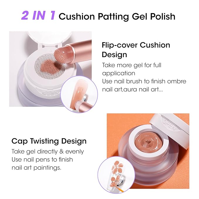 GELLEN Nude Patting Gel Polish, Cream Cushion Gradient Painting Gel for Ombre Aura, French Nail Art, Pat Paint Gel for Drawing Liner with Silicone Brush & 36pcs French Tip Guide